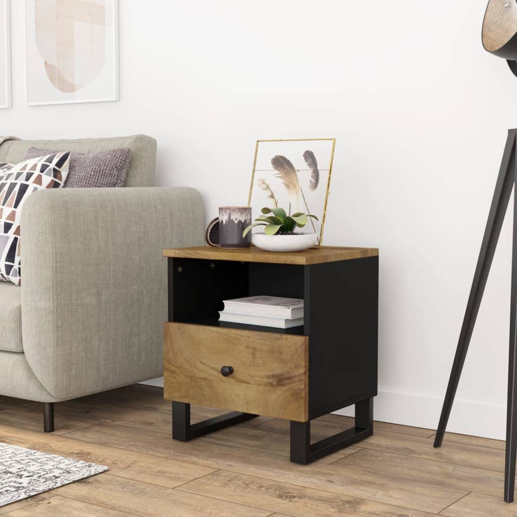 Revera Bedside Table in Solid Mango Wood and Multilayer Wood